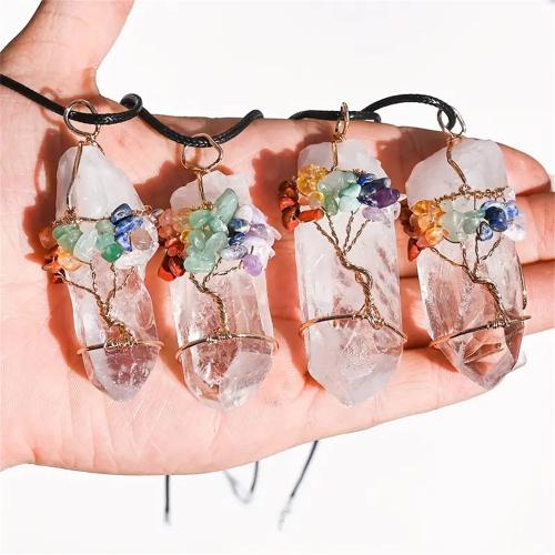 Quartz Gemstone Pendants, Clear Quartz, with PU Leather & Rainbow Quartz, irregular, DIY, multi-colored, Sold By PC