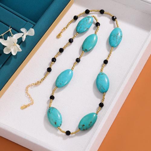 Fashion Turquoise Necklace, Natural Turquoise, with Seedbead, for woman, Length:65 cm, Sold By PC