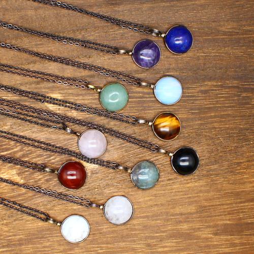 Natural Gemstone Necklace, Natural Stone, with Brass & Tibetan Style, fashion jewelry & different materials for choice, more colors for choice, 16mm, Length:48 cm, Sold By PC