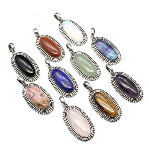 Gemstone Pendants Jewelry, Natural Stone, with Brass & Tibetan Style, DIY & different materials for choice, more colors for choice, 40x21x8mm, Sold By PC