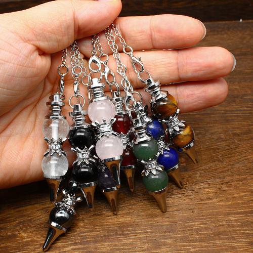 Natural Stone Pendulum, with Brass & Tibetan Style, fashion jewelry & different materials for choice, more colors for choice, 23mm, Sold By PC