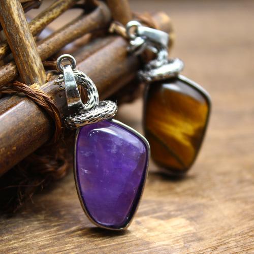 Gemstone Pendants Jewelry, Natural Stone, with Brass & Tibetan Style, DIY & different materials for choice, more colors for choice, 38x17mm, Sold By PC