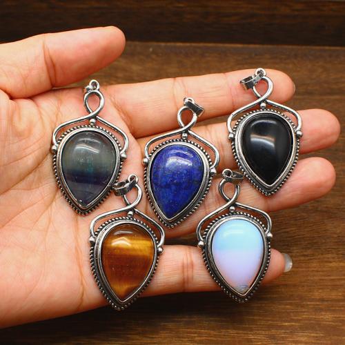 Gemstone Pendants Jewelry, Natural Stone, with Brass & Tibetan Style, DIY & different materials for choice, more colors for choice, 45x27x8mm, Sold By PC