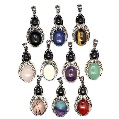 Gemstone Pendants Jewelry, Natural Stone, with Brass & Tibetan Style, DIY & different materials for choice, more colors for choice, 45x23x8mm, Sold By PC