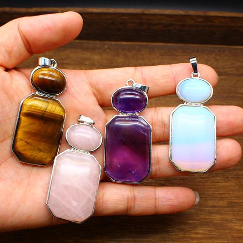 Gemstone Pendants Jewelry, Natural Stone, with Brass & Tibetan Style, DIY & different materials for choice, more colors for choice, 50x23x7mm, Sold By PC