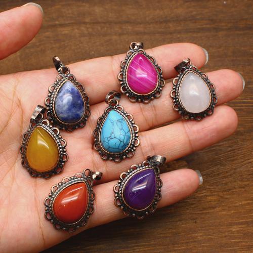 Gemstone Pendants Jewelry, Natural Stone, with Brass & Tibetan Style, DIY & different materials for choice, more colors for choice, 28x20mm, Sold By PC