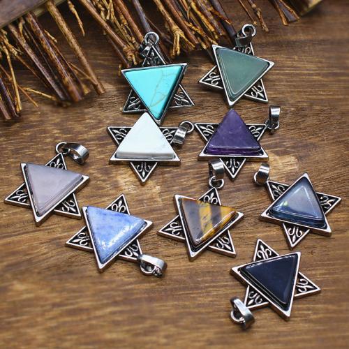 Gemstone Pendants Jewelry, Natural Stone, with Brass & Tibetan Style, DIY & different materials for choice, more colors for choice, 29x24x5mm, Sold By PC