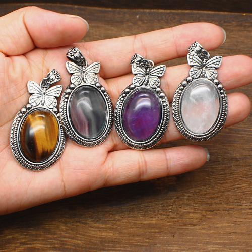 Gemstone Pendants Jewelry, Natural Stone, with Brass & Tibetan Style, DIY & different materials for choice, more colors for choice, 43x26x14mm, Sold By PC