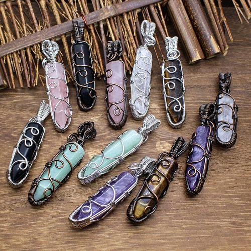 Gemstone Pendants Jewelry, Natural Stone, with Brass & Tibetan Style, DIY & different materials for choice, more colors for choice, 62x15x10mm, Sold By PC