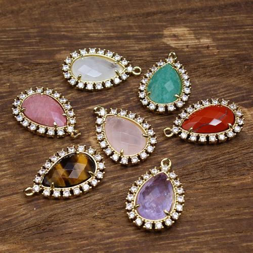 Gemstone Pendants Jewelry, Natural Stone, with Brass & Tibetan Style, Teardrop, DIY & different materials for choice & micro pave cubic zirconia, more colors for choice, 25x17x5mm, Sold By PC