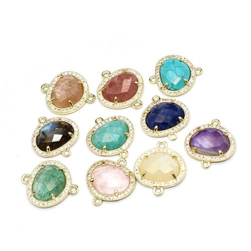 Gemstone Connector, Natural Stone, with Brass & Tibetan Style, DIY & different materials for choice & micro pave cubic zirconia, more colors for choice, 19x17x5mm, Sold By PC