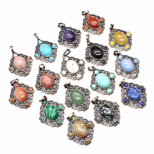 Gemstone Pendants Jewelry, Natural Stone, with Brass & Tibetan Style, DIY & different materials for choice, more colors for choice, 33x27x7mm, Sold By PC