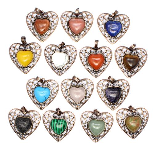 Gemstone Pendants Jewelry, Natural Stone, with Brass & Tibetan Style, Heart, DIY & different materials for choice, more colors for choice, 30x30x8mm, Sold By PC