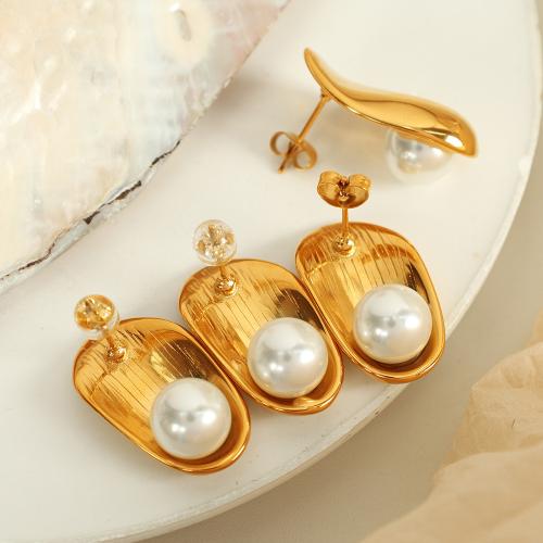 Stainless Steel Stud Earrings, 304 Stainless Steel, with Glass Beads, 18K gold plated, fashion jewelry & for woman, Sold By Pair