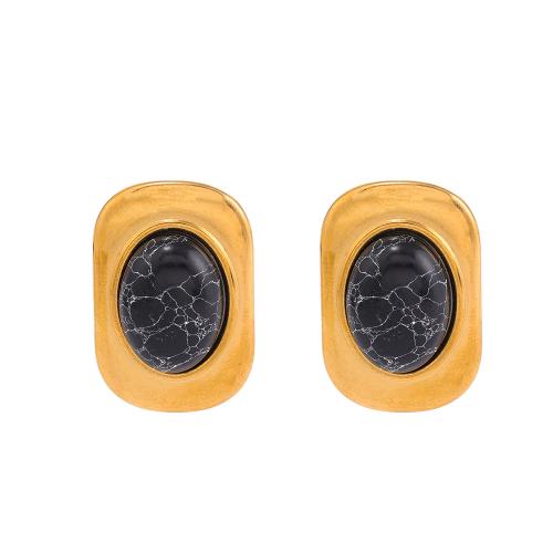 Pendientes de Acero Inoxidable, acero inoxidable 304, con turquesa, chapado, Joyería & para mujer, dorado, Vendido por Par