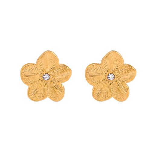 Stainless Steel Stud Earrings, 304 Stainless Steel, Flower, plated, fashion jewelry & for woman & with rhinestone, more colors for choice, Sold By Pair