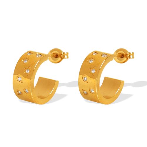 Pendientes de Acero Inoxidable, acero inoxidable 304, 18K chapado en oro, Joyería & para mujer & con diamantes de imitación, Vendido por Par