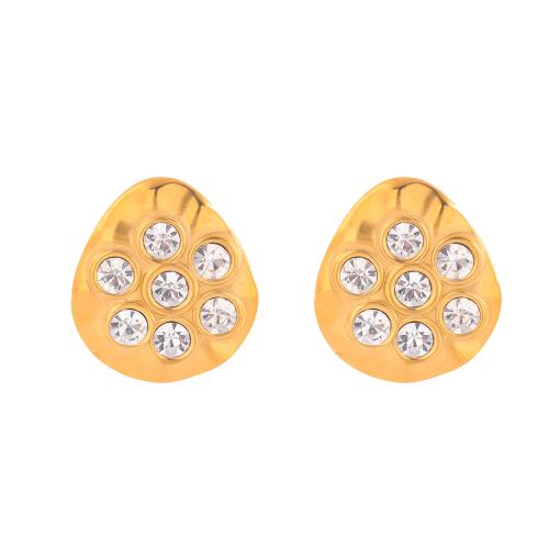 Pendientes de Acero Inoxidable, acero inoxidable 304, 18K chapado en oro, Joyería & para mujer & con diamantes de imitación, Vendido por Par