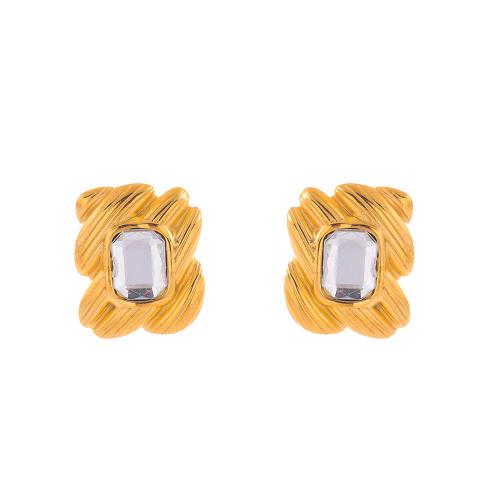 Boucle d'oreille de gaujon en acier inoxydable, Acier inoxydable 304, avec zircon cubique, Placage, bijoux de mode & pour femme, plus de couleurs à choisir, Vendu par paire