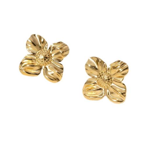 Stainless Steel Stud Earrings, 304 Stainless Steel, Flower, plated, fashion jewelry & for woman, more colors for choice, Sold By Pair