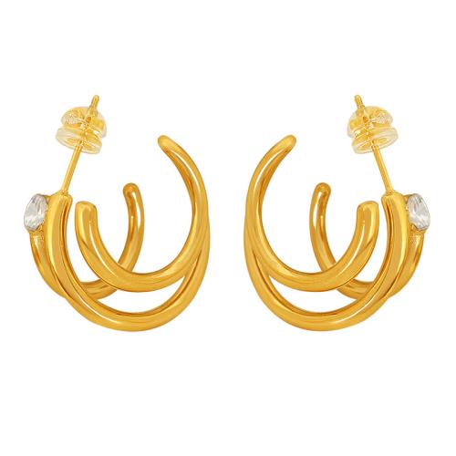 Pendientes de Acero Inoxidable, acero inoxidable 304, chapado, para mujer & con diamantes de imitación & hueco, dorado, Vendido por Par