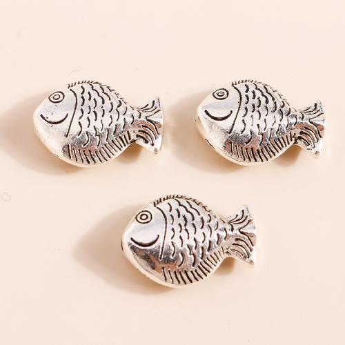 Perles animaux en alliage de zinc, poisson, Placage, DIY, 10PC/sac, Vendu par sac