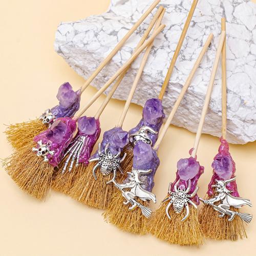 Amethyst Decoration, with Wood, Broom, Halloween Design & different quantity for choice, more colors for choice, Sold By PC