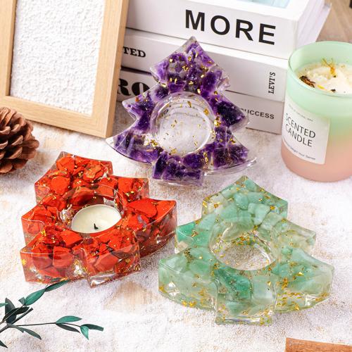 Gemstone Candle Holder, with Resin, Christmas Tree, different materials for choice, 110x110mm, Sold By PC