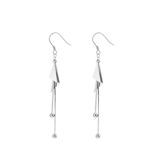 925 Sterling Silver Drop Earring, Triangle, platinum plated, different styles for choice & for woman, 45mm, Sold By Pair