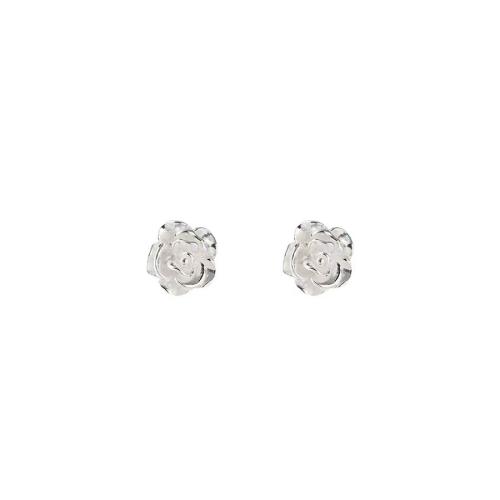 Argent sterling 925 boucle d oreille dormeuse, Rose, Plaqué de platine, styles différents pour le choix & pour femme, 10x10mm, Vendu par paire