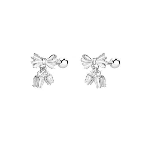 Argent sterling 925 Boucle d'oreille goutte, Noeud papillon, Plaqué de platine, styles différents pour le choix & pour femme, 12x8mm, Vendu par paire