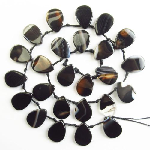 Natürliche Streifen Achat Perlen, Tropfen, DIY, schwarz, 13x18mm, verkauft per ca. 38 cm Strang