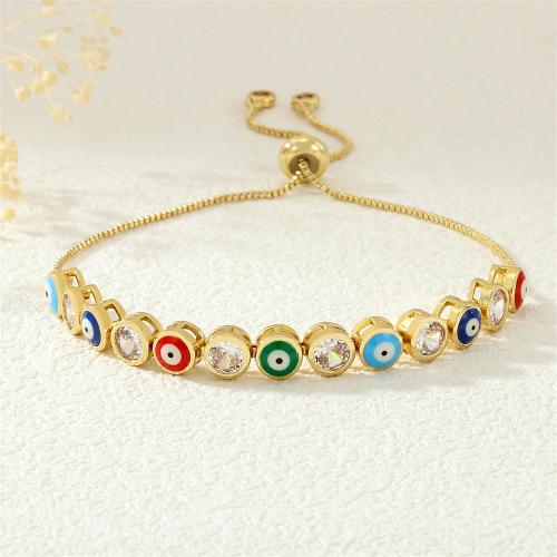 Evil Eye Jewelry Bracelet, Brass, with Cubic Zirconia, gold color plated, Adjustable & fashion jewelry & for woman & enamel, more colors for choice, nickel, lead & cadmium free, 6mm, Length:Approx 16-22 cm, Sold By PC