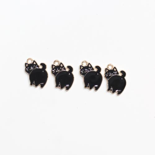 Tibetan Style Enamel Pendants, Cat, gold color plated, DIY, black, 15x16mm, 10PCs/Bag, Sold By Bag