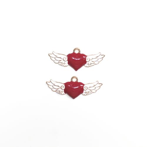 Tibetan Style Enamel Pendants, Wing Shape, gold color plated, DIY, red, 24x14mm, 10PCs/Bag, Sold By Bag