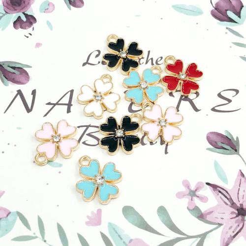 Tibetan Style Enamel Pendants, Flower, gold color plated, DIY & with rhinestone, more colors for choice, 100PCs/Bag, Sold By Bag