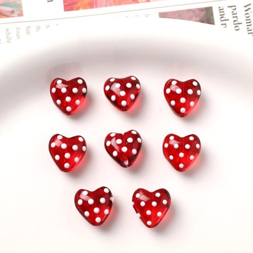 Perles murano faites à la main , chalumeau, coeur, DIY, rouge, 14x14mm, Vendu par PC