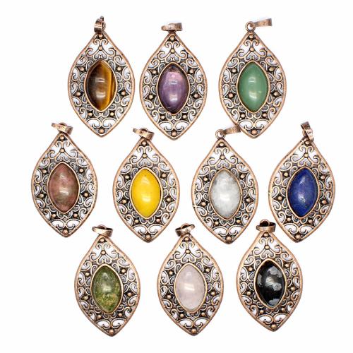 Gemstone Pendants Jewelry, Natural Stone, with Brass & Tibetan Style, DIY & different materials for choice, more colors for choice, 48x28mm, Sold By PC