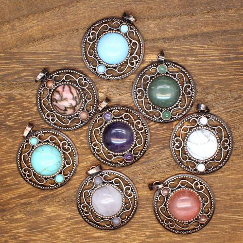 Gemstone Pendants Jewelry, Natural Stone, with Brass & Tibetan Style, DIY & different materials for choice, more colors for choice, 33x36mm, Sold By PC