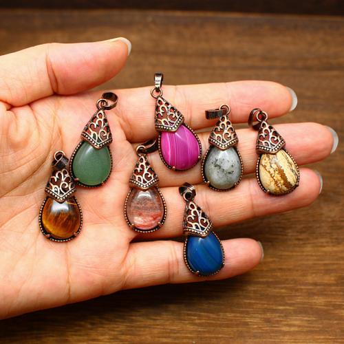 Gemstone Pendants Jewelry, Natural Stone, with Brass & Tibetan Style, DIY & different materials for choice, more colors for choice, 31x15mm, Sold By PC