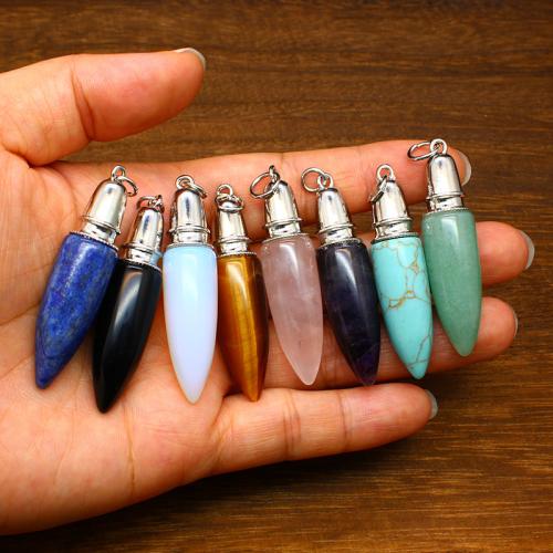 Gemstone Pendants Jewelry, Natural Stone, with Brass & Tibetan Style, DIY & different materials for choice, more colors for choice, 51x12mm, Sold By PC