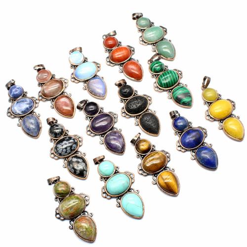 Gemstone Pendants Jewelry, Natural Stone, with Brass & Tibetan Style, DIY & different materials for choice, more colors for choice, 47x24mm, Sold By PC