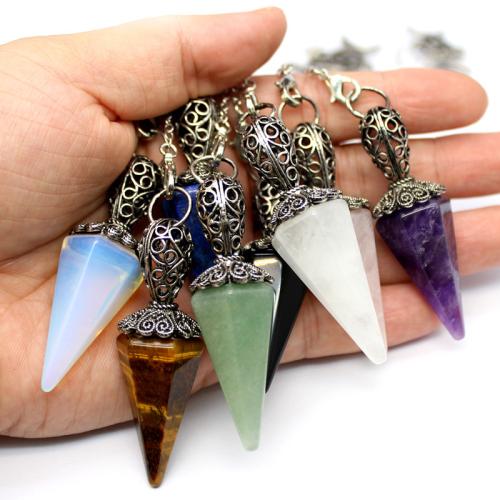 Natural Stone Pendulum, with Brass & Tibetan Style, different materials for choice, more colors for choice, nickel, lead & cadmium free, 53x18mm, Length:28 cm, Sold By PC