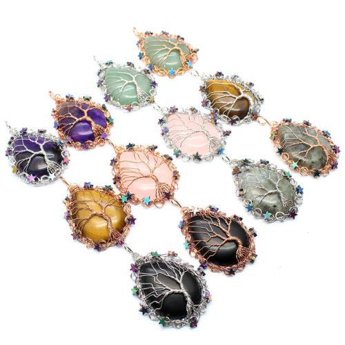 Gemstone Pendants Jewelry, Natural Stone, with Brass & Tibetan Style, DIY & different materials for choice, more colors for choice, 63x40x11mm, Sold By PC