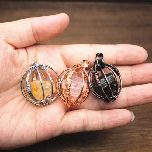 Gemstone Pendants Jewelry, Natural Stone, with Brass & Tibetan Style, DIY & different materials for choice, more colors for choice, 31x27x27mm, Sold By PC