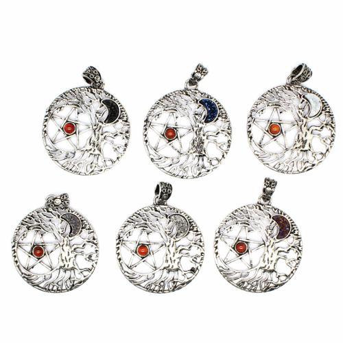 Gemstone Pendants Jewelry, Tibetan Style, with Natural Stone & Brass, silver color plated, DIY, more colors for choice, nickel, lead & cadmium free, 44x39mm, Sold By PC