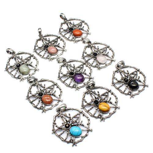 Gemstone Pendants Jewelry, Tibetan Style, with Natural Stone & Brass, plated, DIY & different materials for choice, more colors for choice, nickel, lead & cadmium free, 37x43mm, Sold By PC