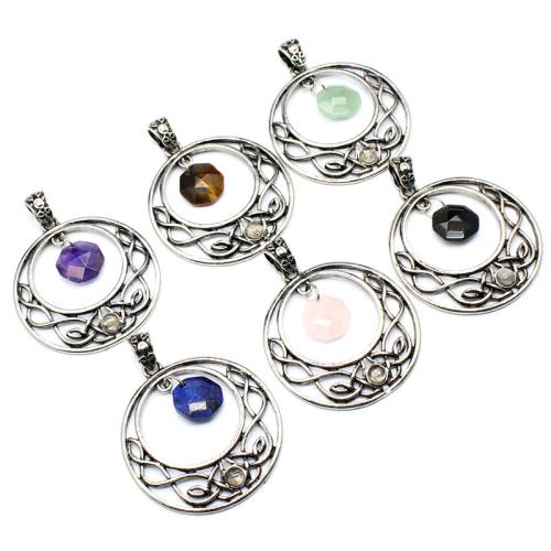 Gemstone Pendants Jewelry, Tibetan Style, with Natural Stone & Brass, silver color plated, DIY & different materials for choice, more colors for choice, nickel, lead & cadmium free, 44x40mm, Sold By PC