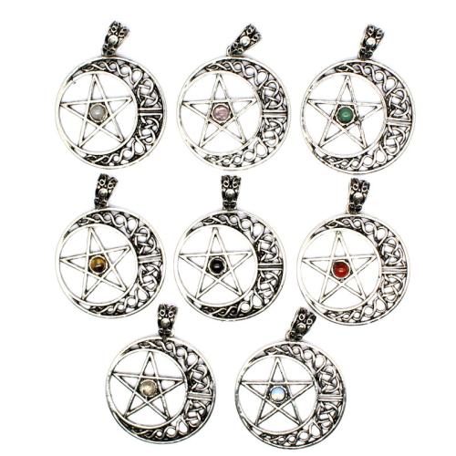 Gemstone Pendants Jewelry, Tibetan Style, with Natural Stone & Brass, silver color plated, DIY & different materials for choice, more colors for choice, nickel, lead & cadmium free, 37x33mm, Sold By PC