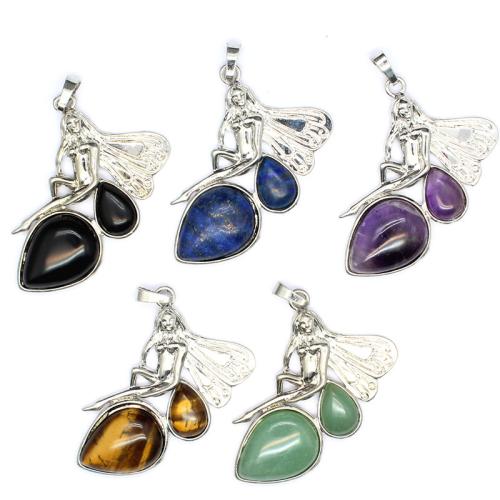 Gemstone Pendants Jewelry, Natural Stone, with Brass & Tibetan Style, DIY & different materials for choice, more colors for choice, 46x22x7mm, Sold By PC